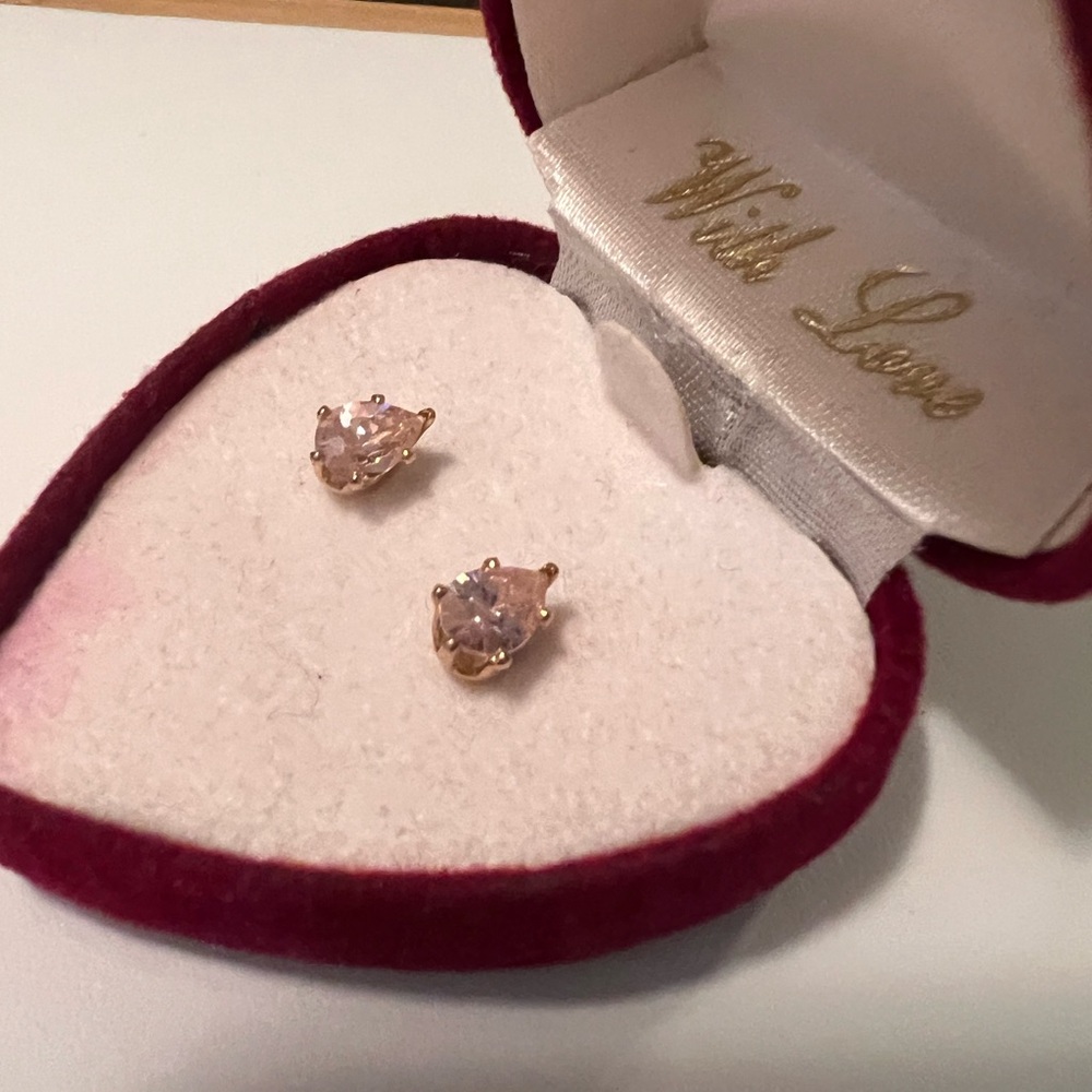 Elegant Gold and Pink Tear Drop Stud Earrings